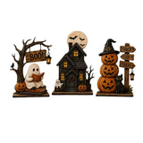 The Boo Crew - haunted house, ghost, and stacked jack-o'-lantern witch with black cat - product photo on a plain white background.