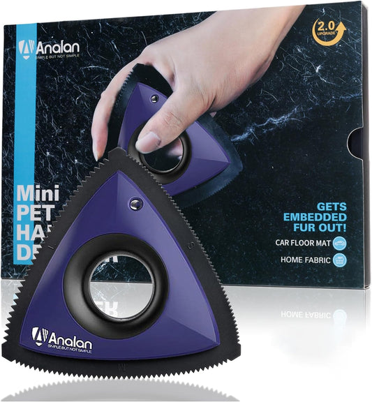 Reusable triangular pet hair remover tool, packaging front