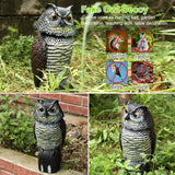 Realistic Fake Owl Decoy with Rotating Head for Garden Yard Outdoor Bird Deterrent Owl Sculpture Birds Repellent Pest Control