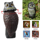 Realistic Fake Owl Decoy with Rotating Head for Garden Yard Outdoor Bird Deterrent Owl Sculpture Birds Repellent Pest Control
