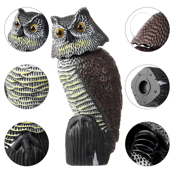 Realistic Fake Owl Decoy with Rotating Head for Garden Yard Outdoor Bird Deterrent Owl Sculpture Birds Repellent Pest Control